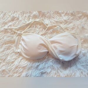 NWOT La Vie En Rose Aqua White Twisted Bandeau Bikini Top. Size S